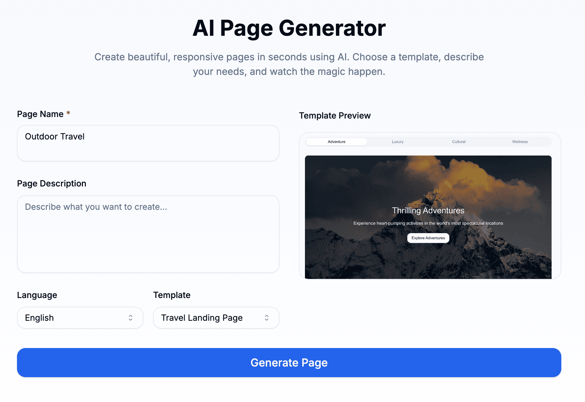 PageGen Generate Templates Page